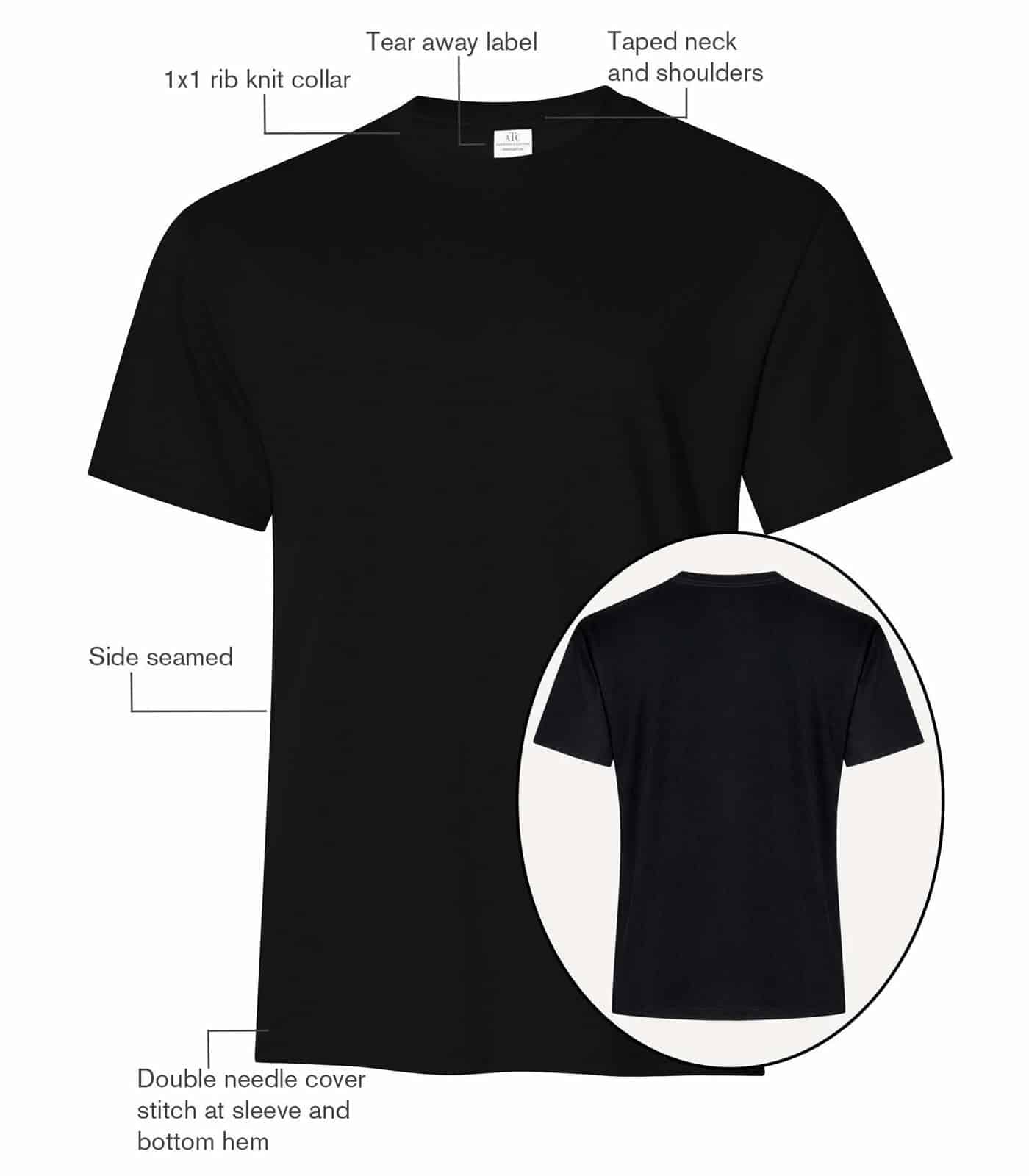 T-shirt details chart displaying sizes, colors, and fabric information for easy reference and selection