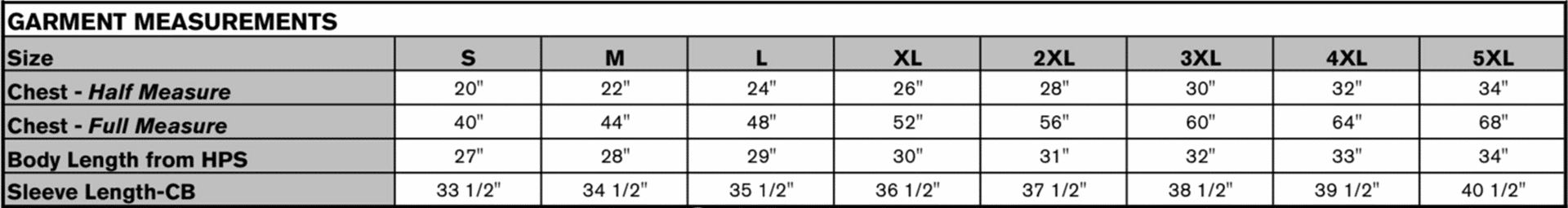 Sizing chart for the Black Love Always jacket, detailing measurements for an accurate fit